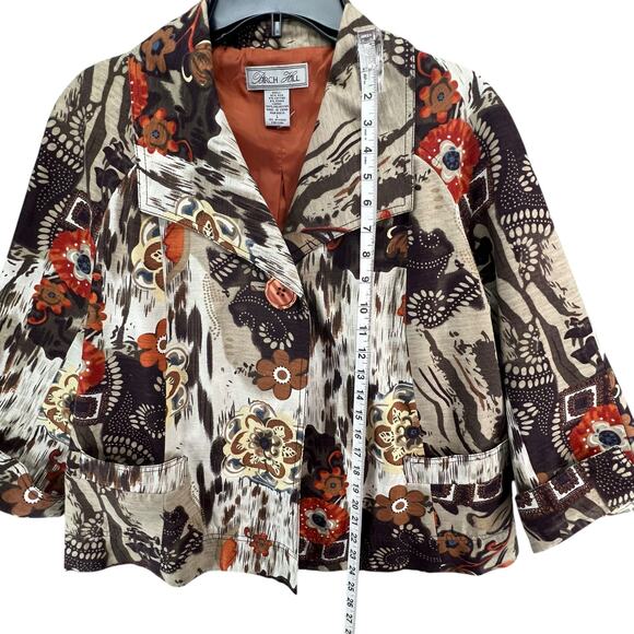 Birch Hill Vintage Blazer Jacket Womens L Brown Silk Blend 3/4 Boho Art To Wear - Picture 9 of 15